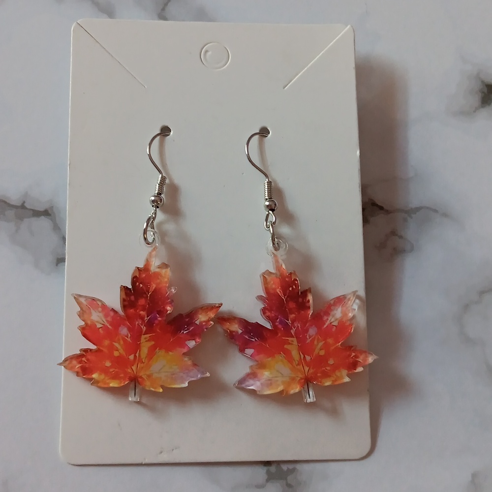 🍁HP! Pretty Acrylic Colorful Maple Leaves Dangle Drop Earrings New!